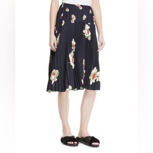 Vince Floral Pleated Midi Skirt